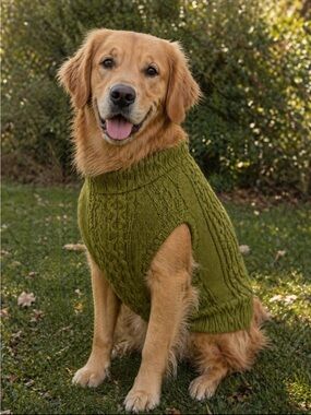 Olive Green Knit Dog Sweater